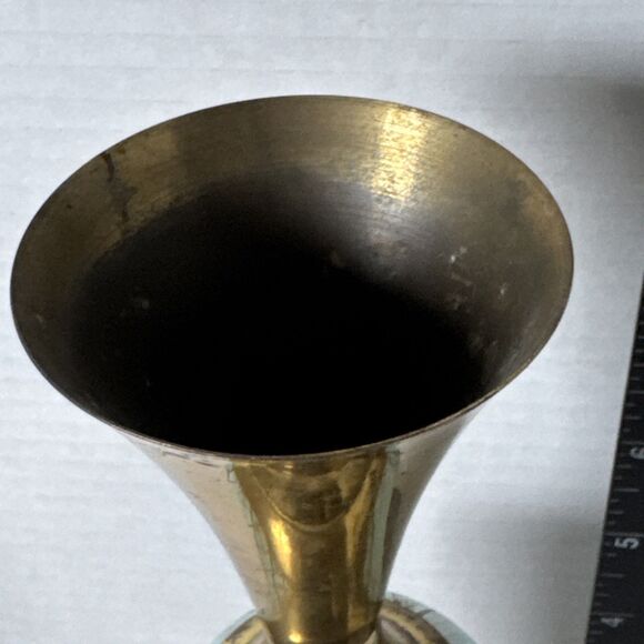 Vintage Delft Turquoise and Brass Mottled Hand Painted Vase - Picture 8 of 9